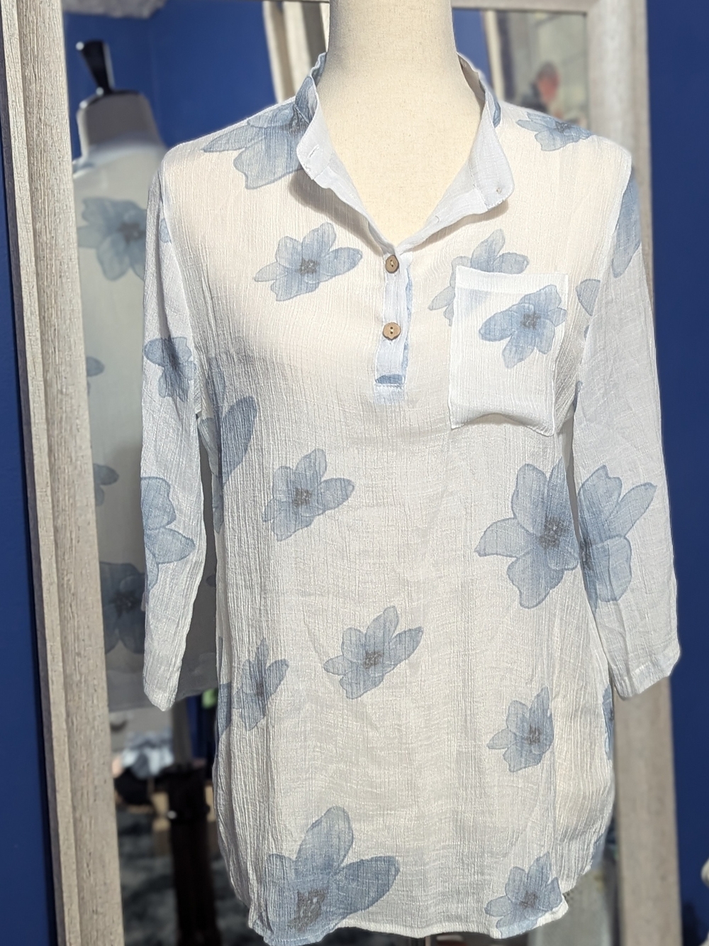 Women's Light Blue Floral Popover Tunic